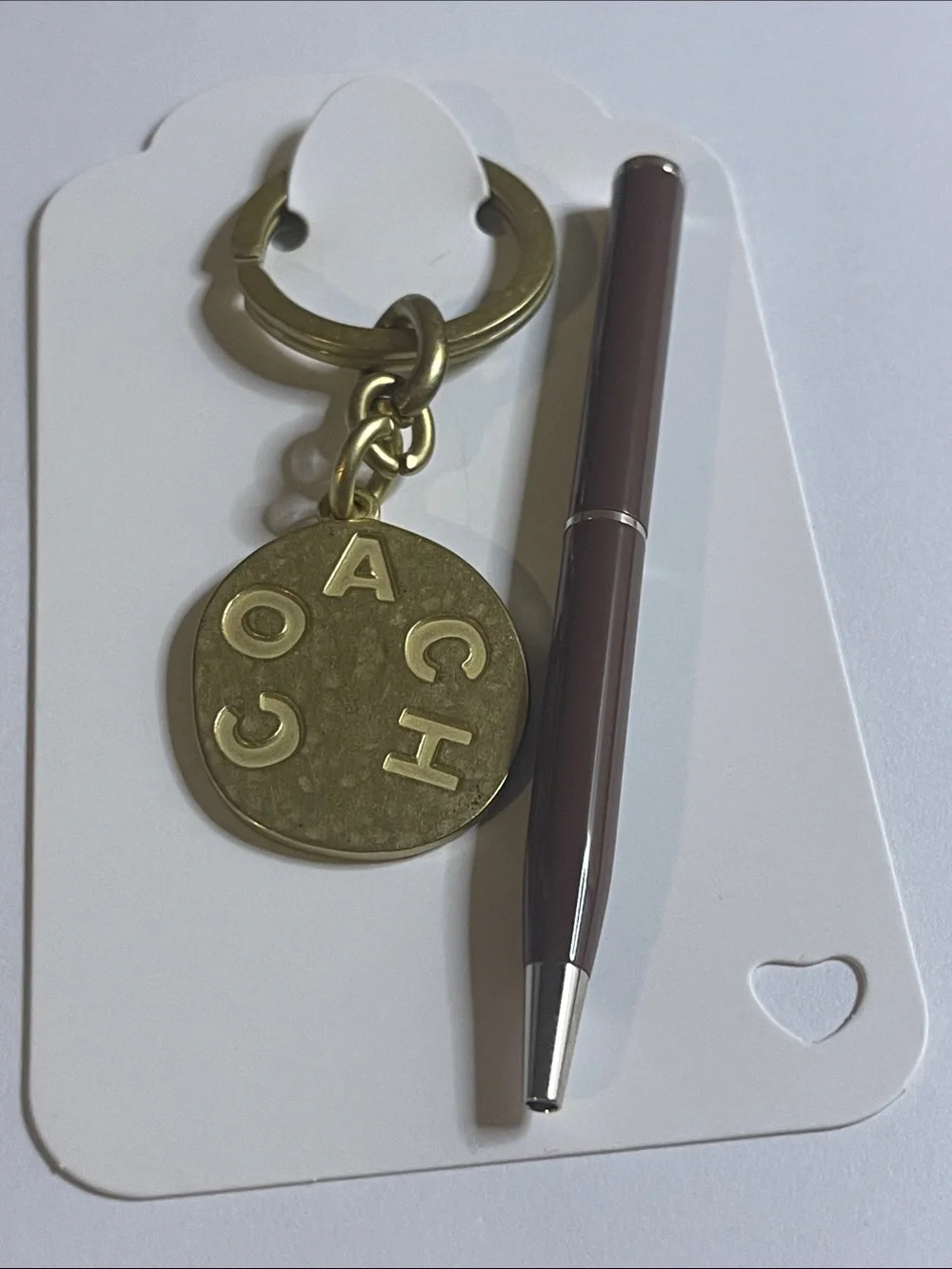 Coach Brass-Tone Round Logo Keychain and Coach Pen